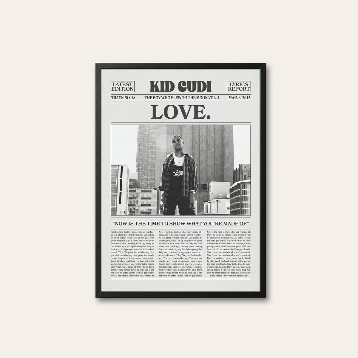 Kid Cudi Love. newspaper poster — black frame