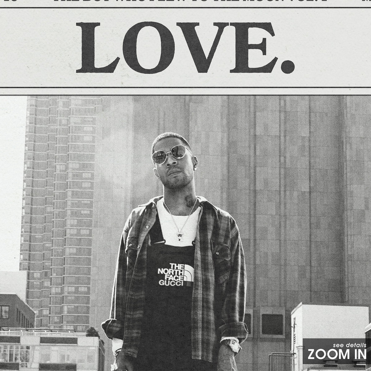 Kid Cudi Love. newspaper poster — close-up detail