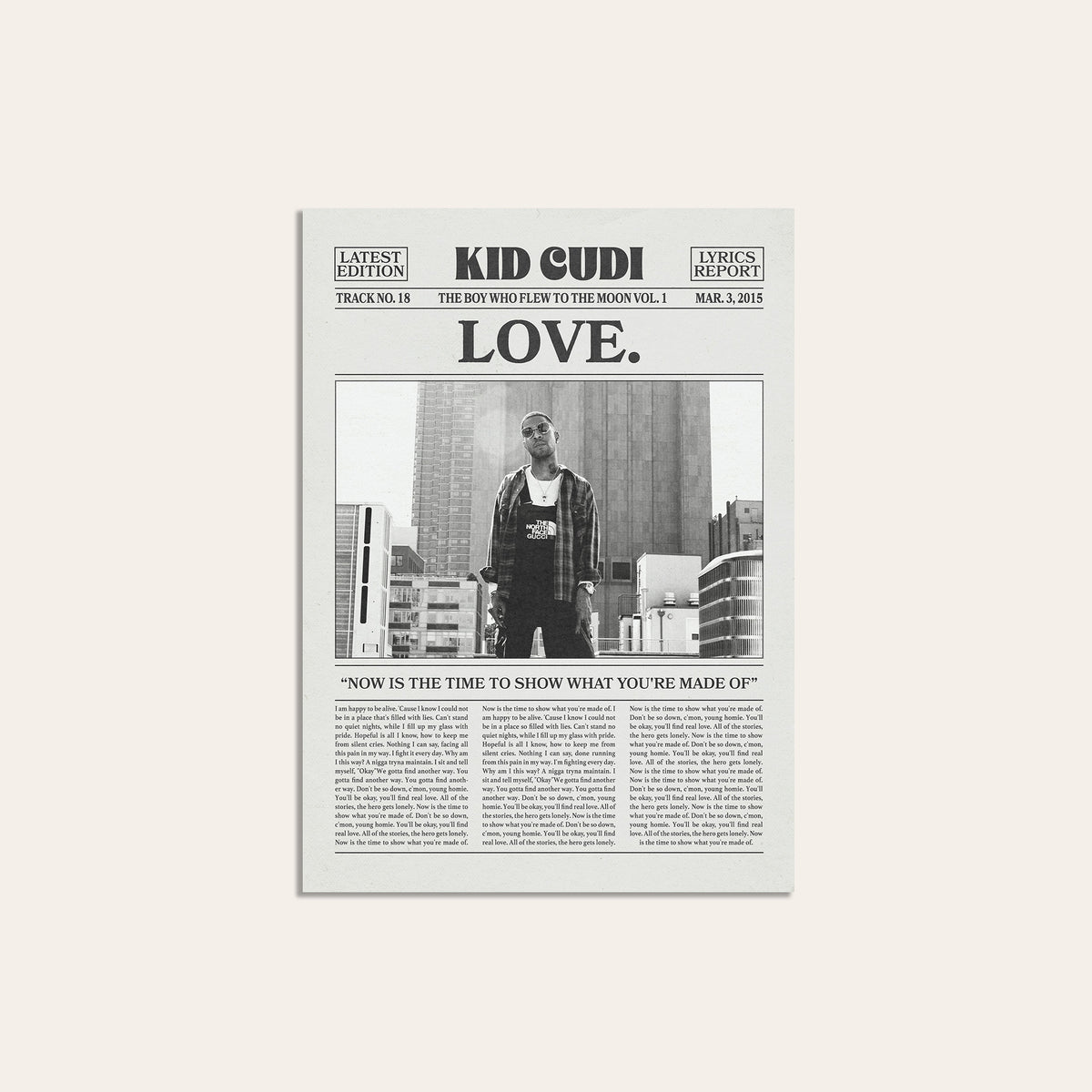 Kid Cudi Love. newspaper poster — unframed print