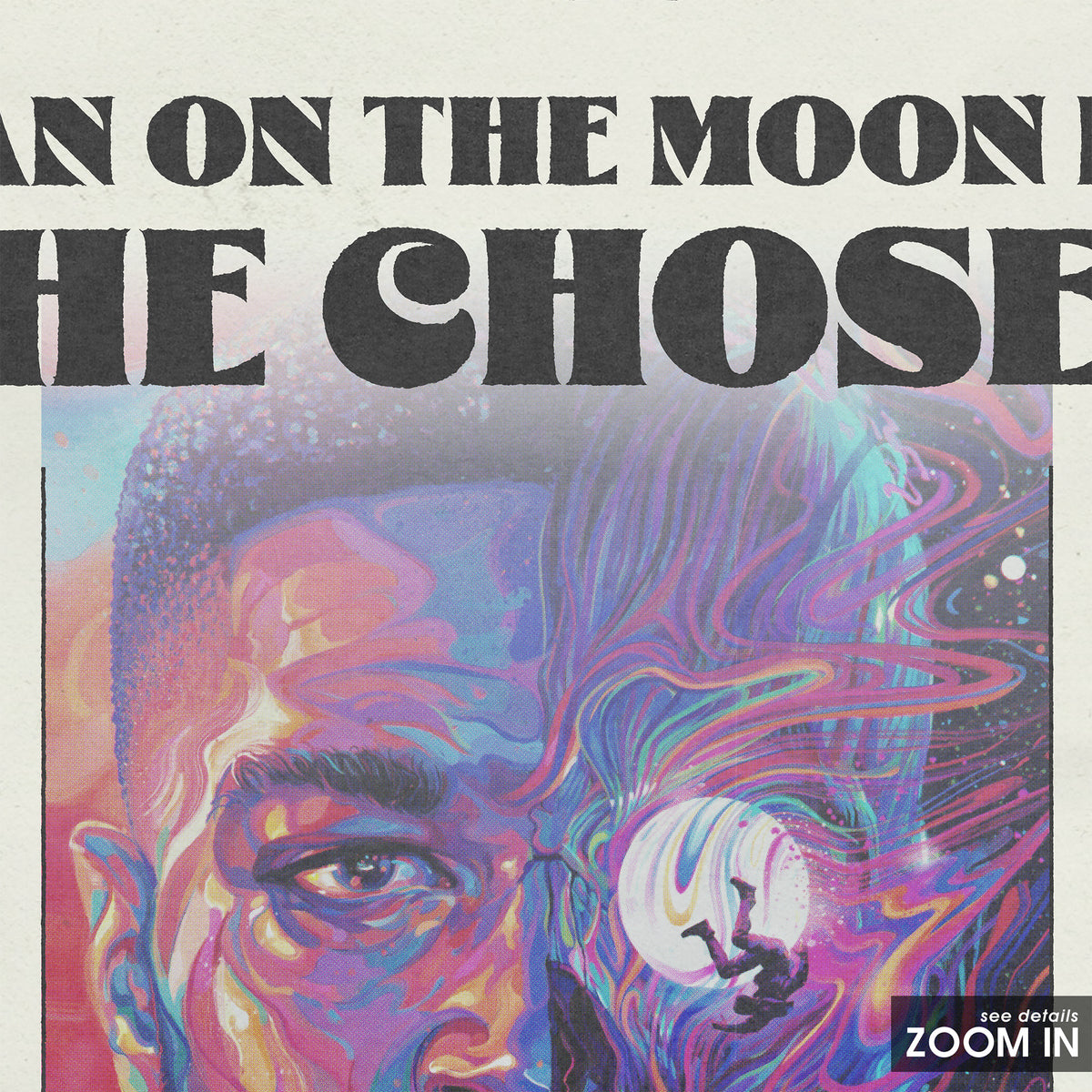 Kid Cudi Man on the Moon III newspaper poster — close-up detail