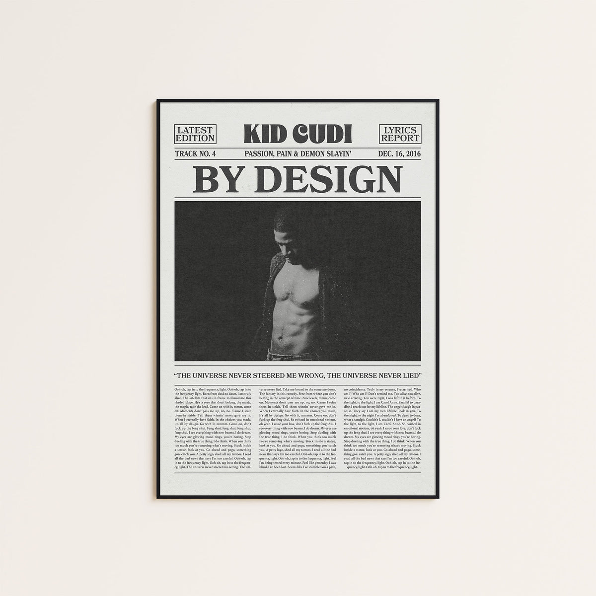 Kid Cudi By Design newspaper poster — black frame display