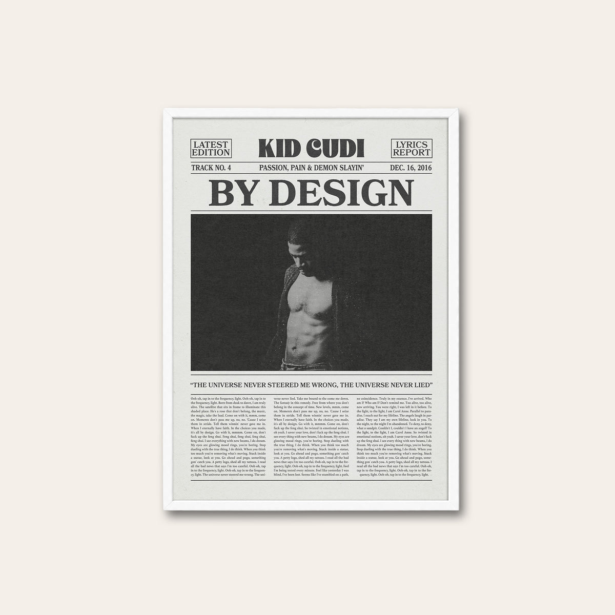 Kid Cudi By Design newspaper poster — white frame