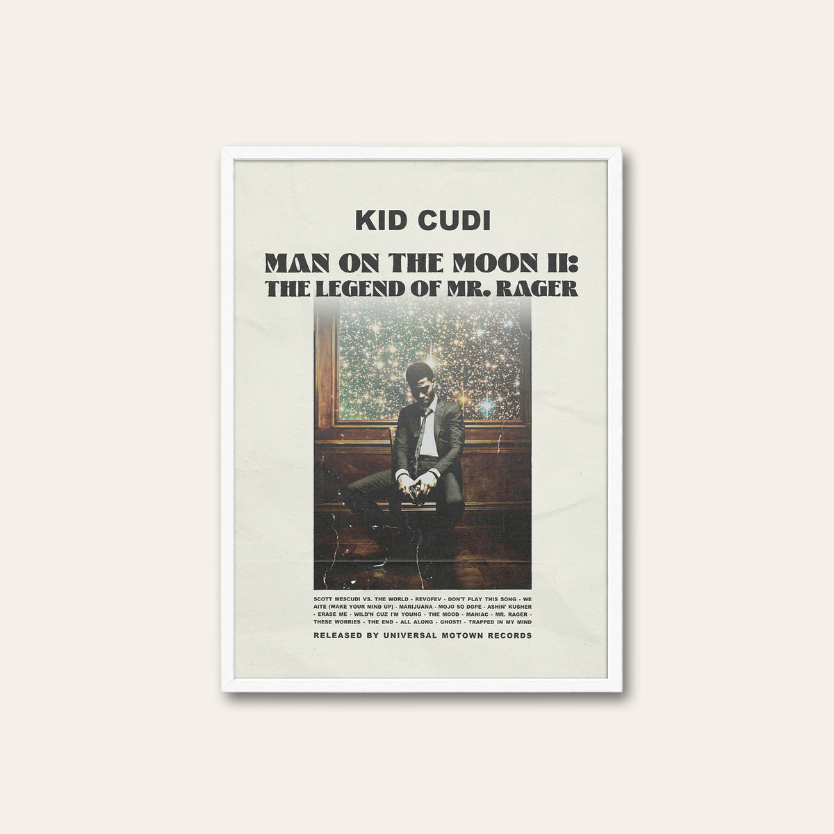 Kid Cudi Man on the Moon II newspaper poster — white frame