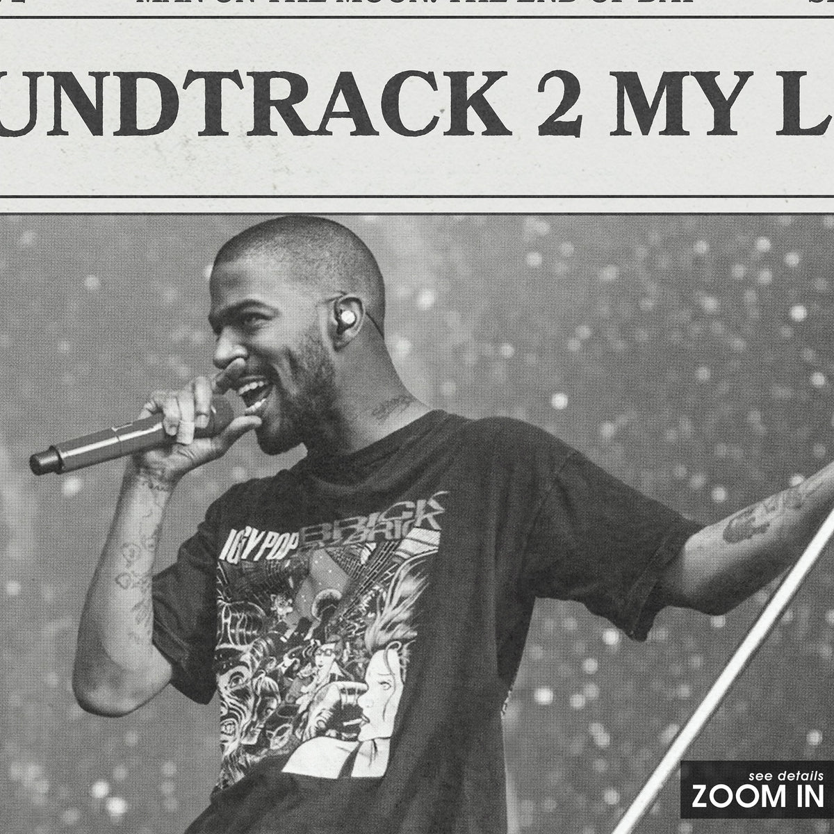 Kid Cudi Soundtrack 2 My Life newspaper poster — close-up detail