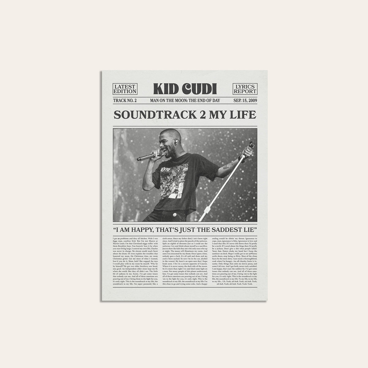 Kid Cudi Soundtrack 2 My Life newspaper poster — unframed print