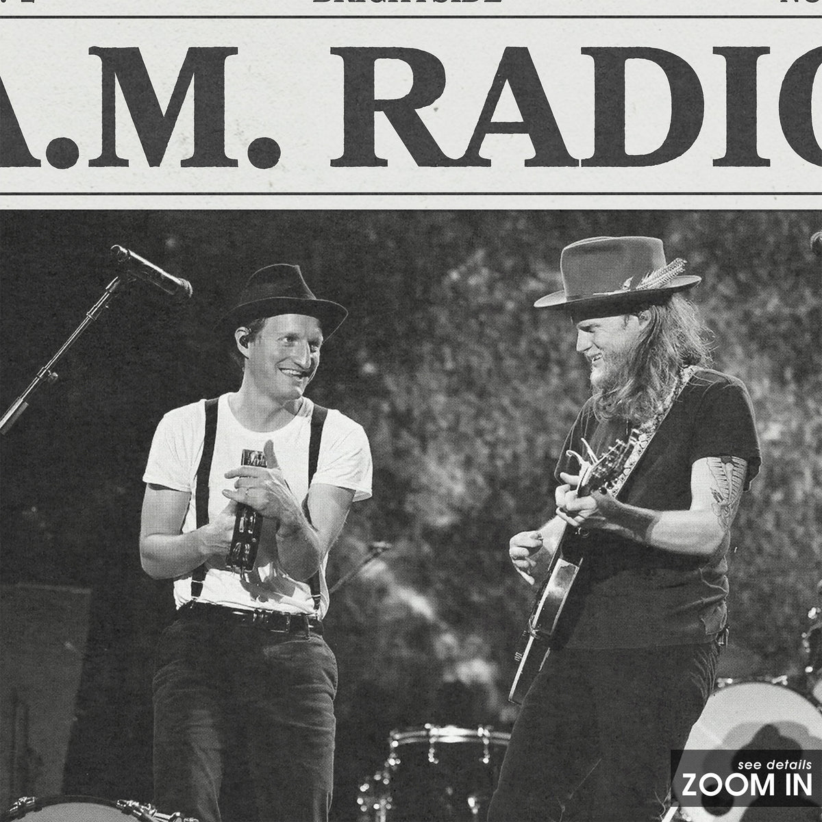 The Lumineers A.M. Radio newspaper poster — close-up detail