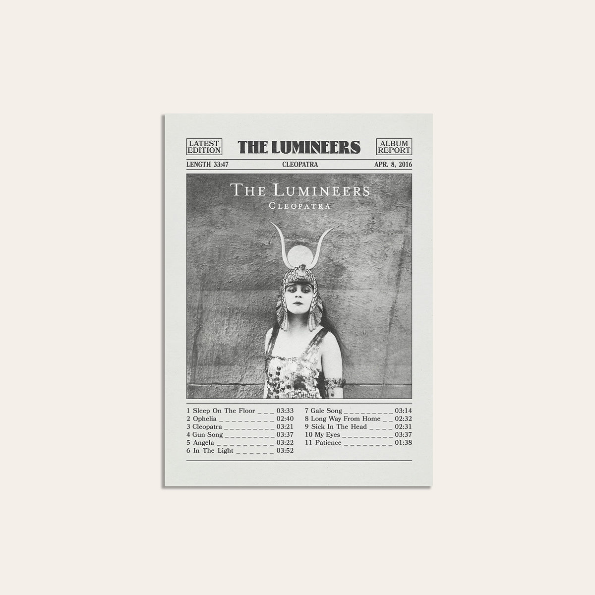 The Lumineers Cleopatra newspaper poster — unframed print