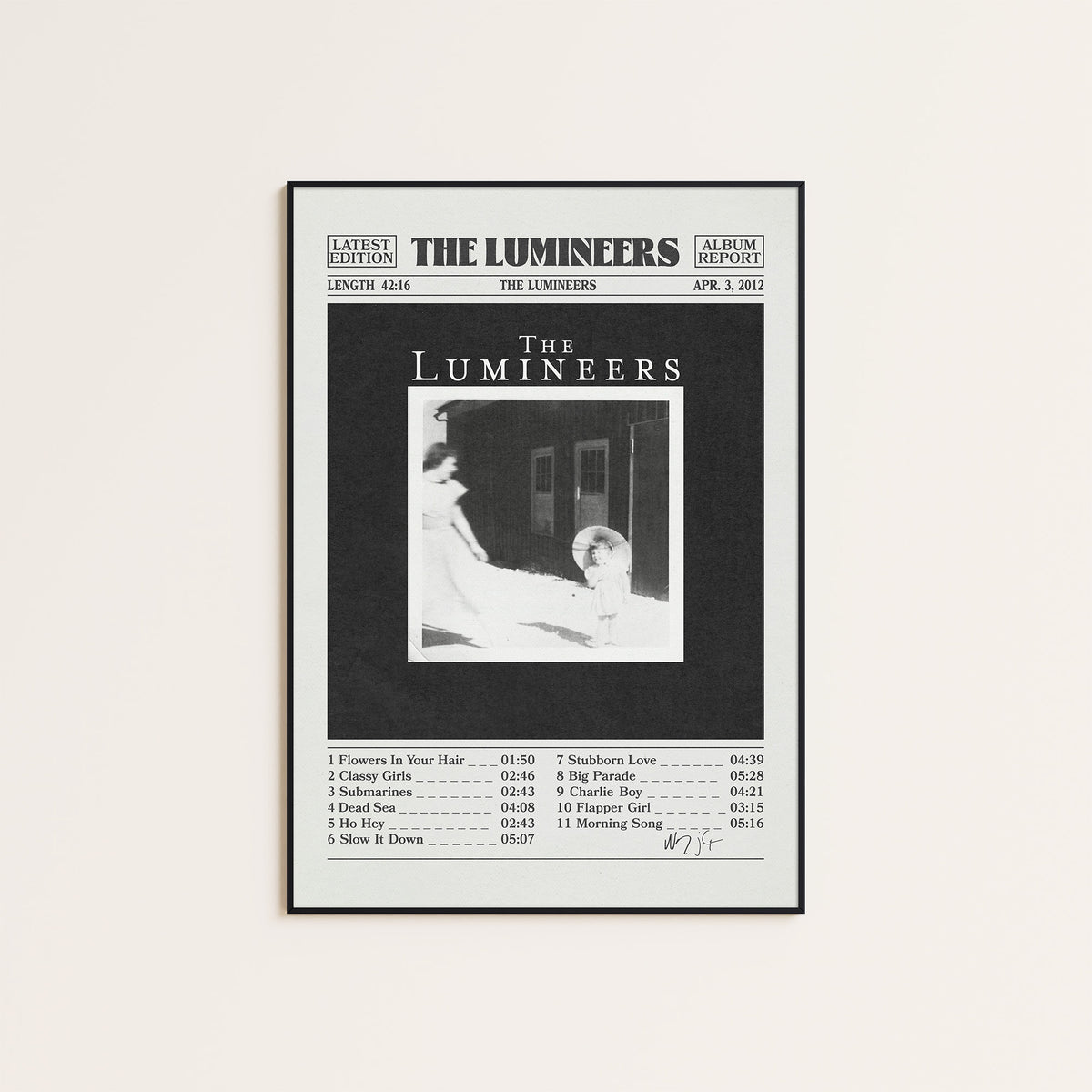 The Lumineers The Lumineers newspaper poster — black frame display