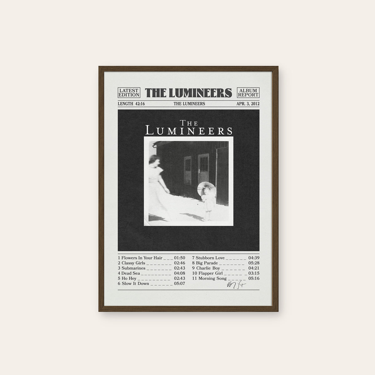 The Lumineers The Lumineers newspaper poster — dark wood frame