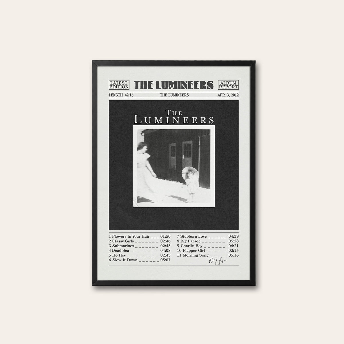 The Lumineers The Lumineers newspaper poster — black frame