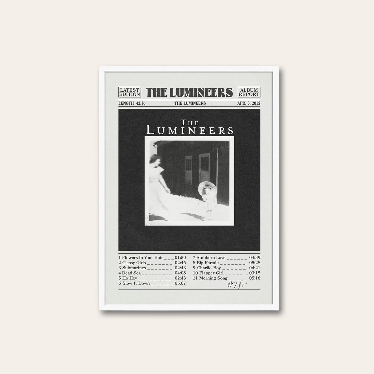 The Lumineers The Lumineers newspaper poster — white frame