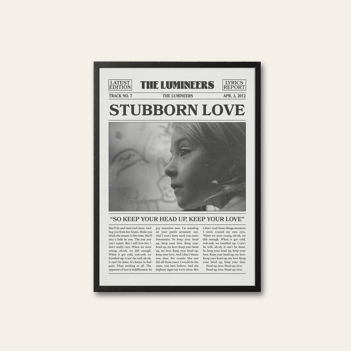The Lumineers Stubborn Love newspaper poster, Portrait — black frame