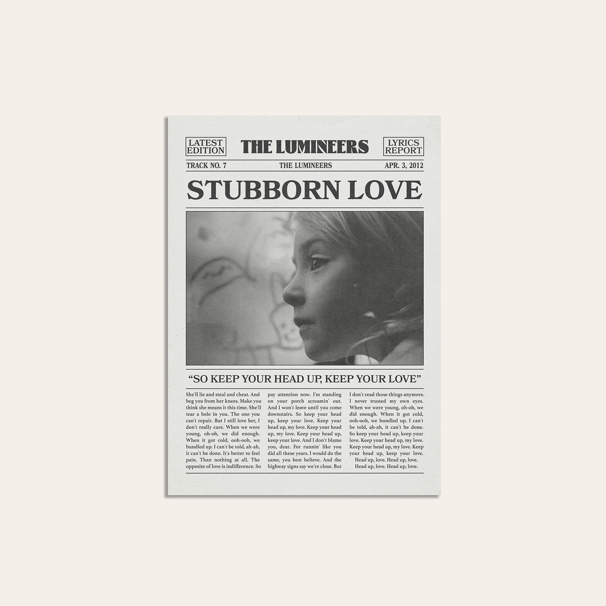 The Lumineers Stubborn Love newspaper poster, Portrait — unframed print