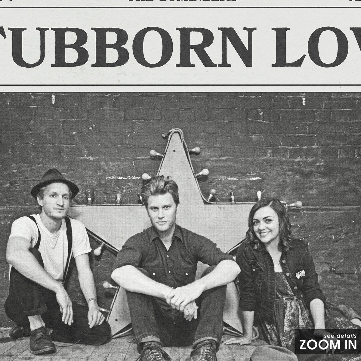 The Lumineers Stubborn Love newspaper poster, Band Photo — close-up detail
