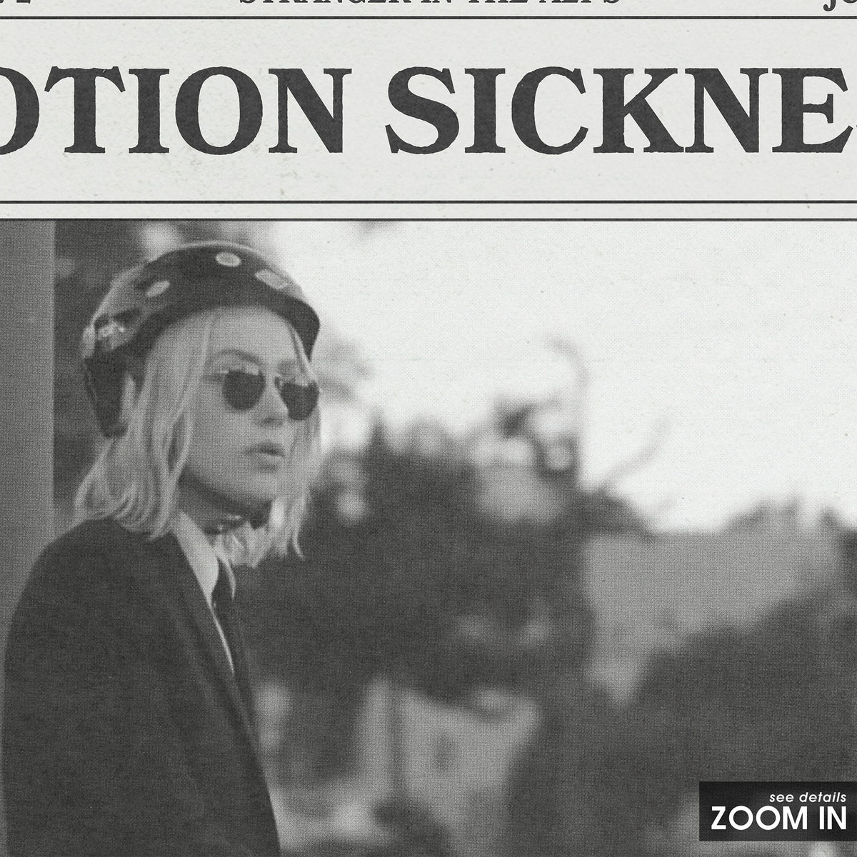Phoebe Bridgers Motion Sickness newspaper poster — close-up detail