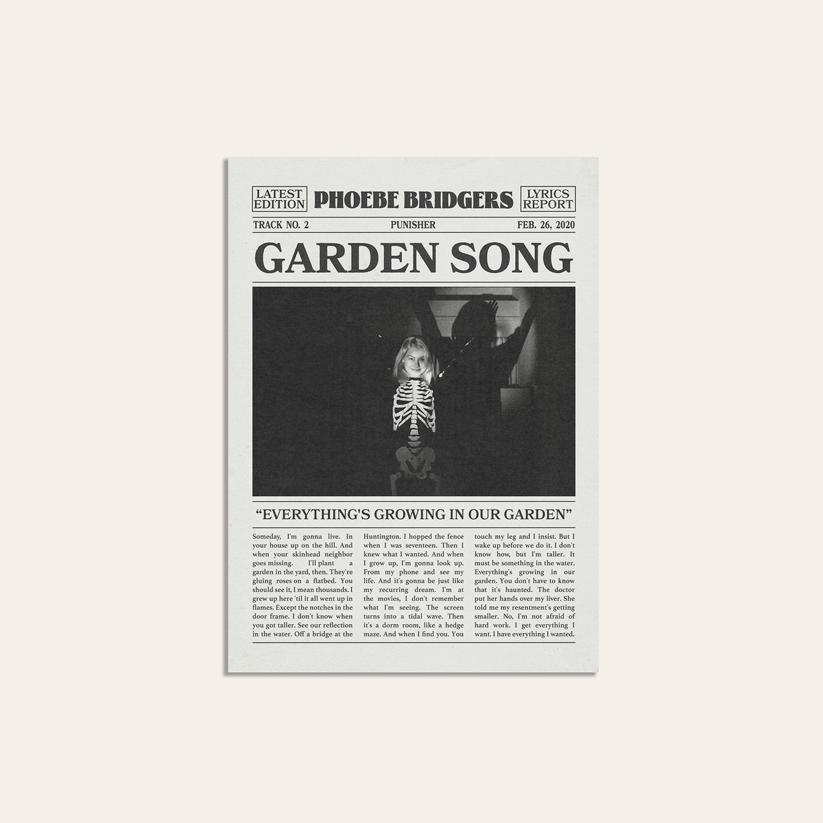 Phoebe Bridgers Garden Song newspaper poster — unframed print