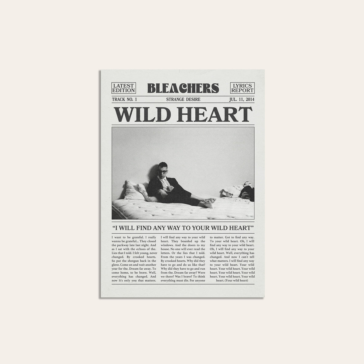 Bleachers Wild Heart newspaper poster — unframed print