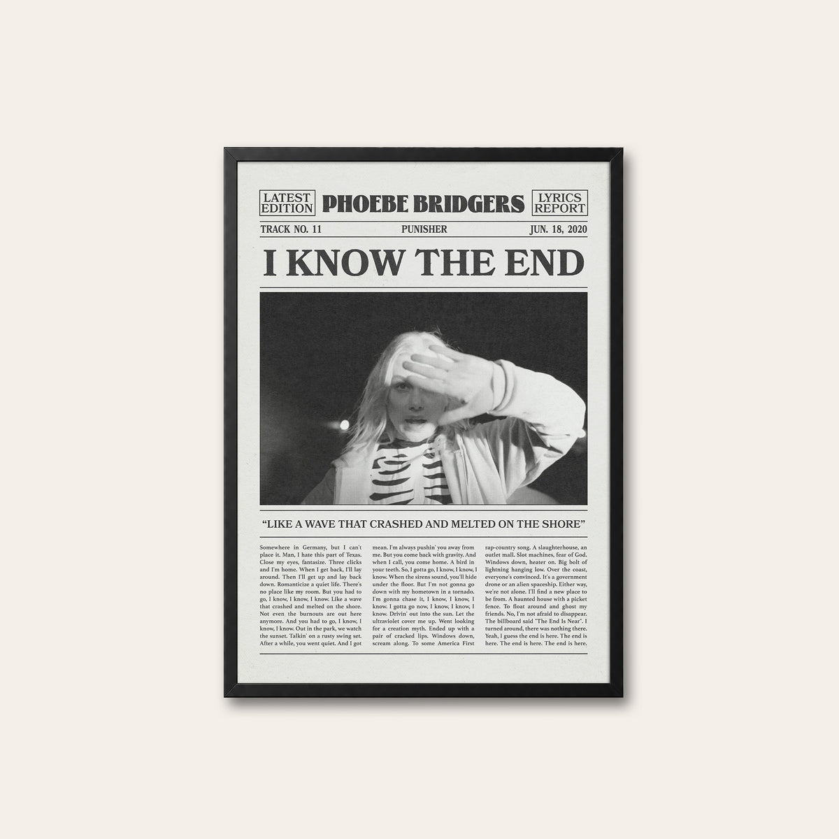 Phoebe Bridgers I Know the End newspaper poster — black frame