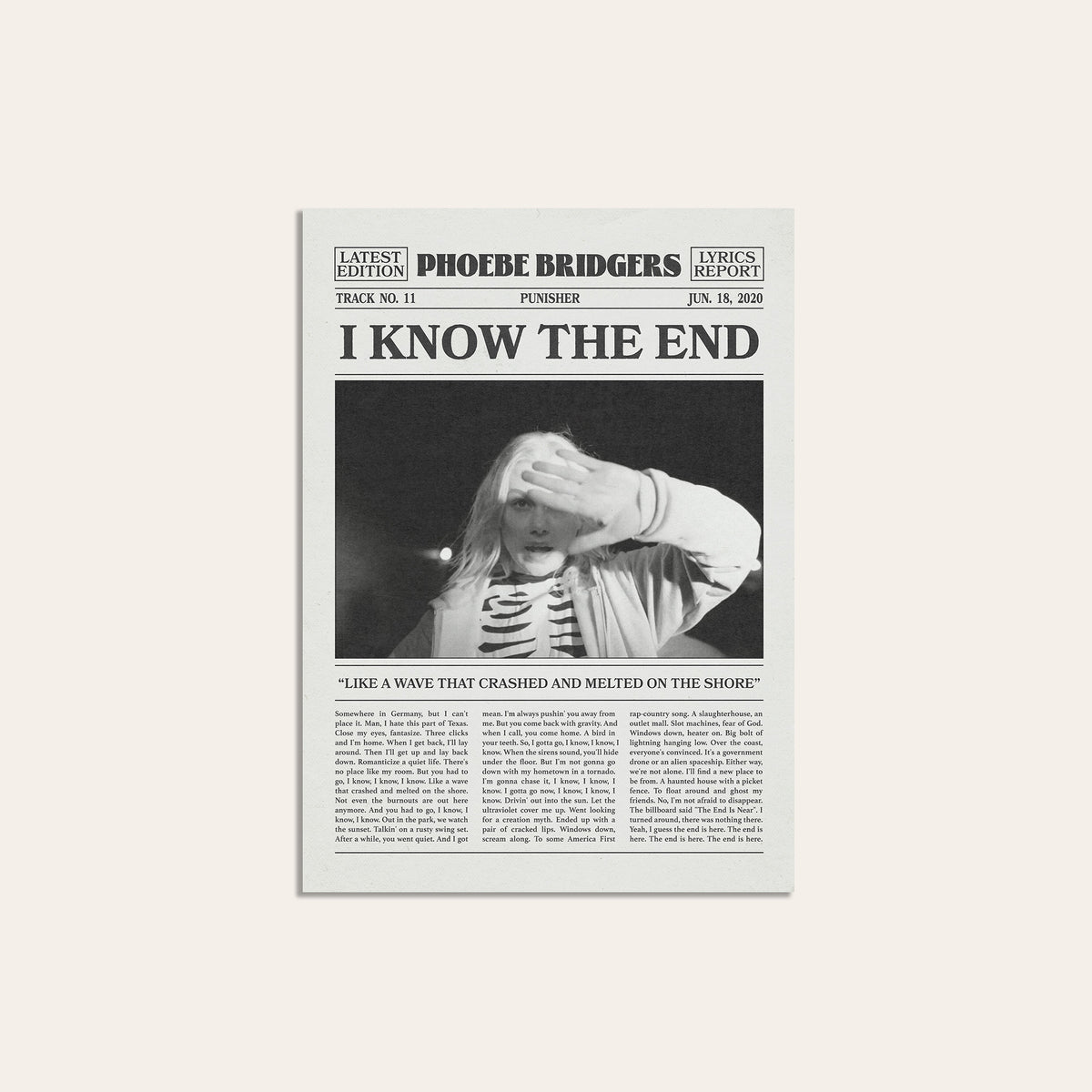 Phoebe Bridgers I Know the End newspaper poster — unframed print