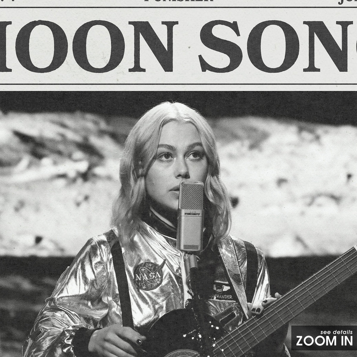Phoebe Bridgers Moon Song newspaper poster, Guitar — close-up detail