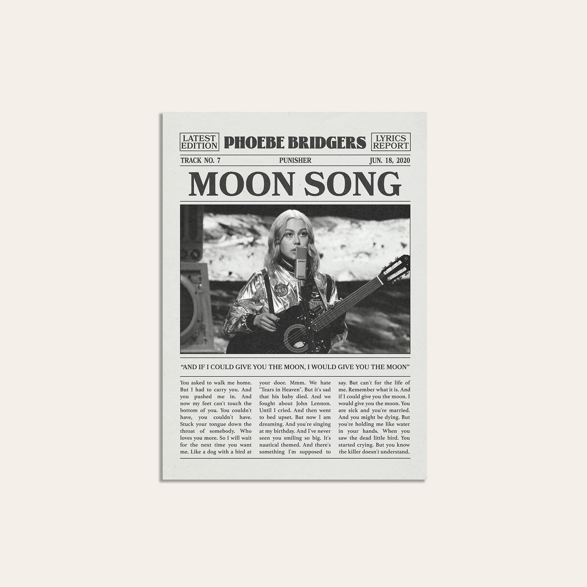Phoebe Bridgers Moon Song newspaper poster, Guitar — unframed print