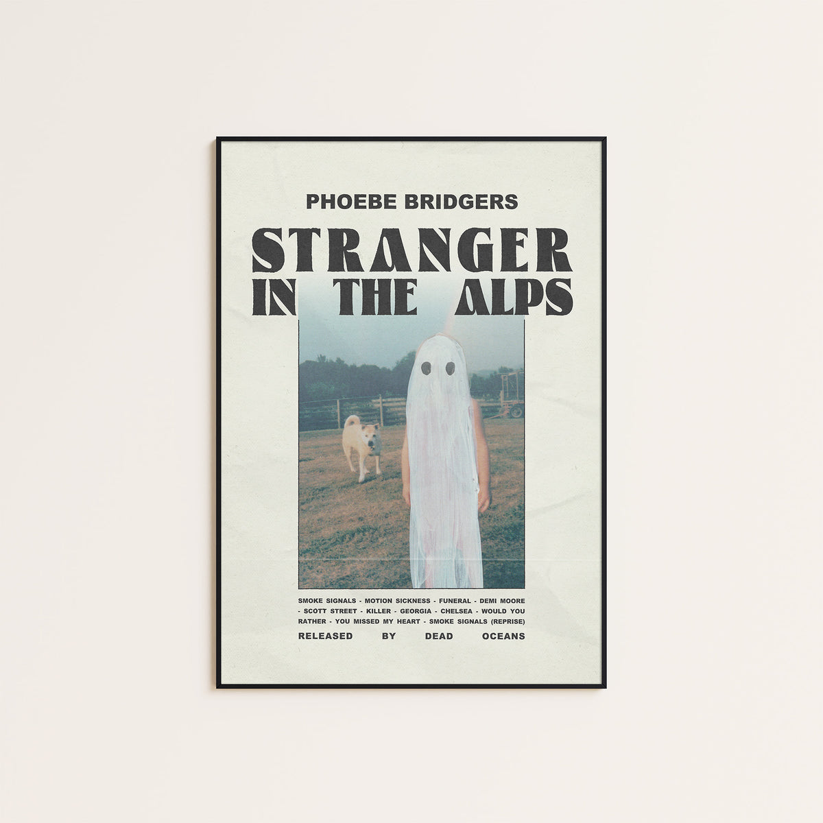 Phoebe Bridgers Stranger in the Alps newspaper poster — black frame display