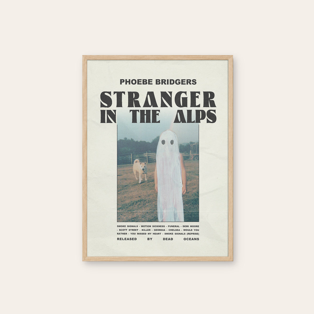 Phoebe Bridgers Stranger in the Alps newspaper poster — natural wood frame