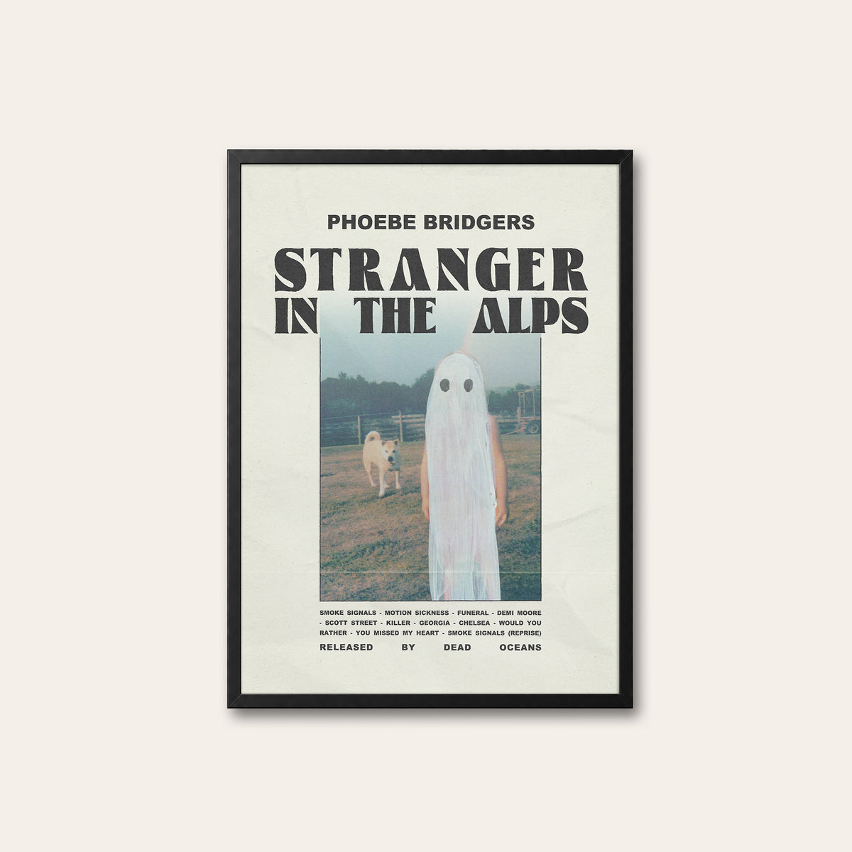 Phoebe Bridgers Stranger in the Alps newspaper poster — black frame