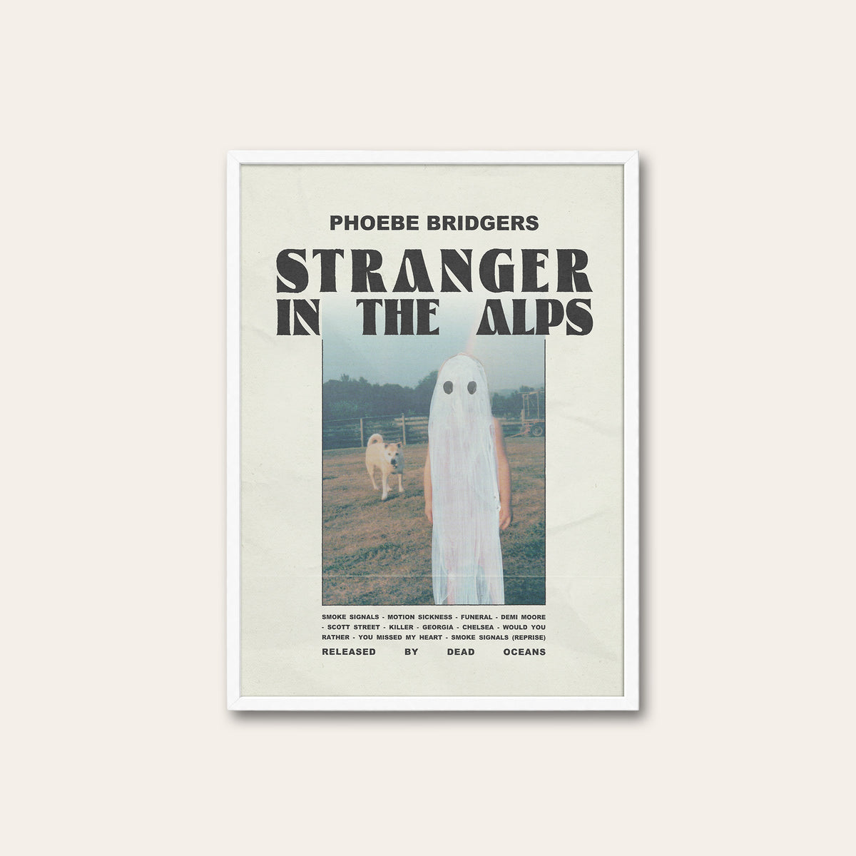 Phoebe Bridgers Stranger in the Alps newspaper poster — white frame
