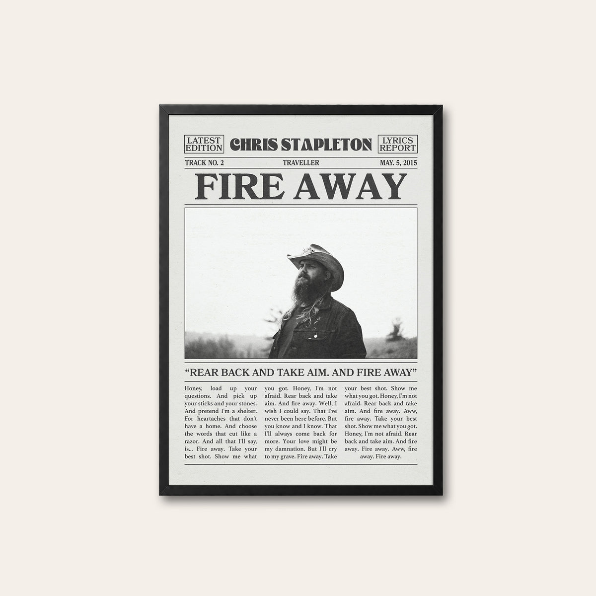 Chris Stapleton Fire Away newspaper poster — black frame