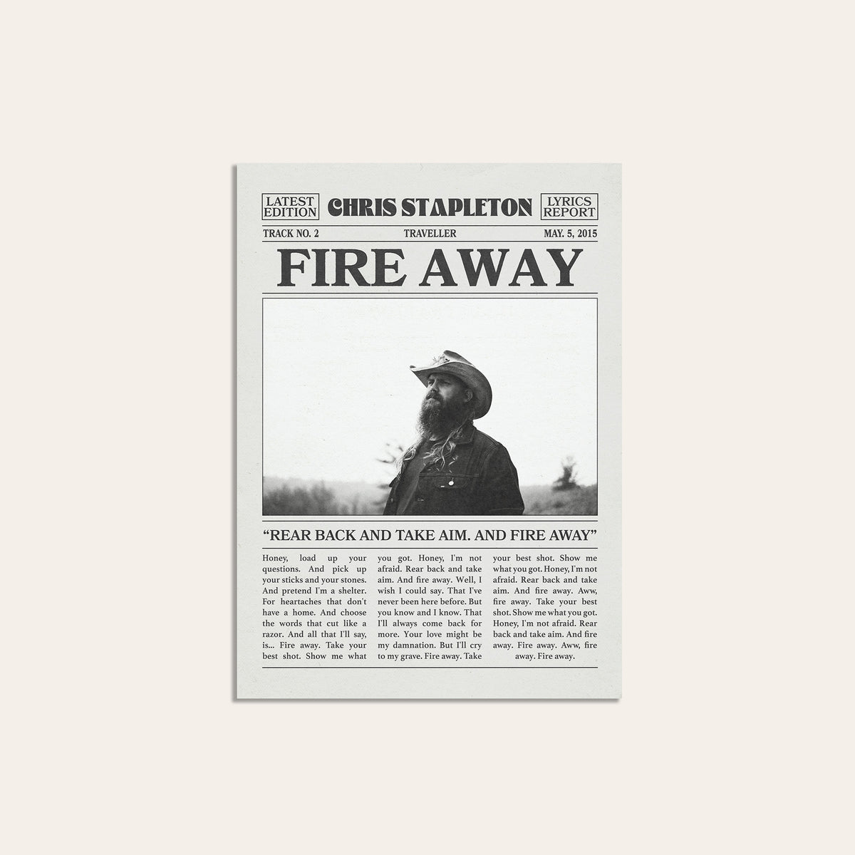 Chris Stapleton Fire Away newspaper poster — unframed print