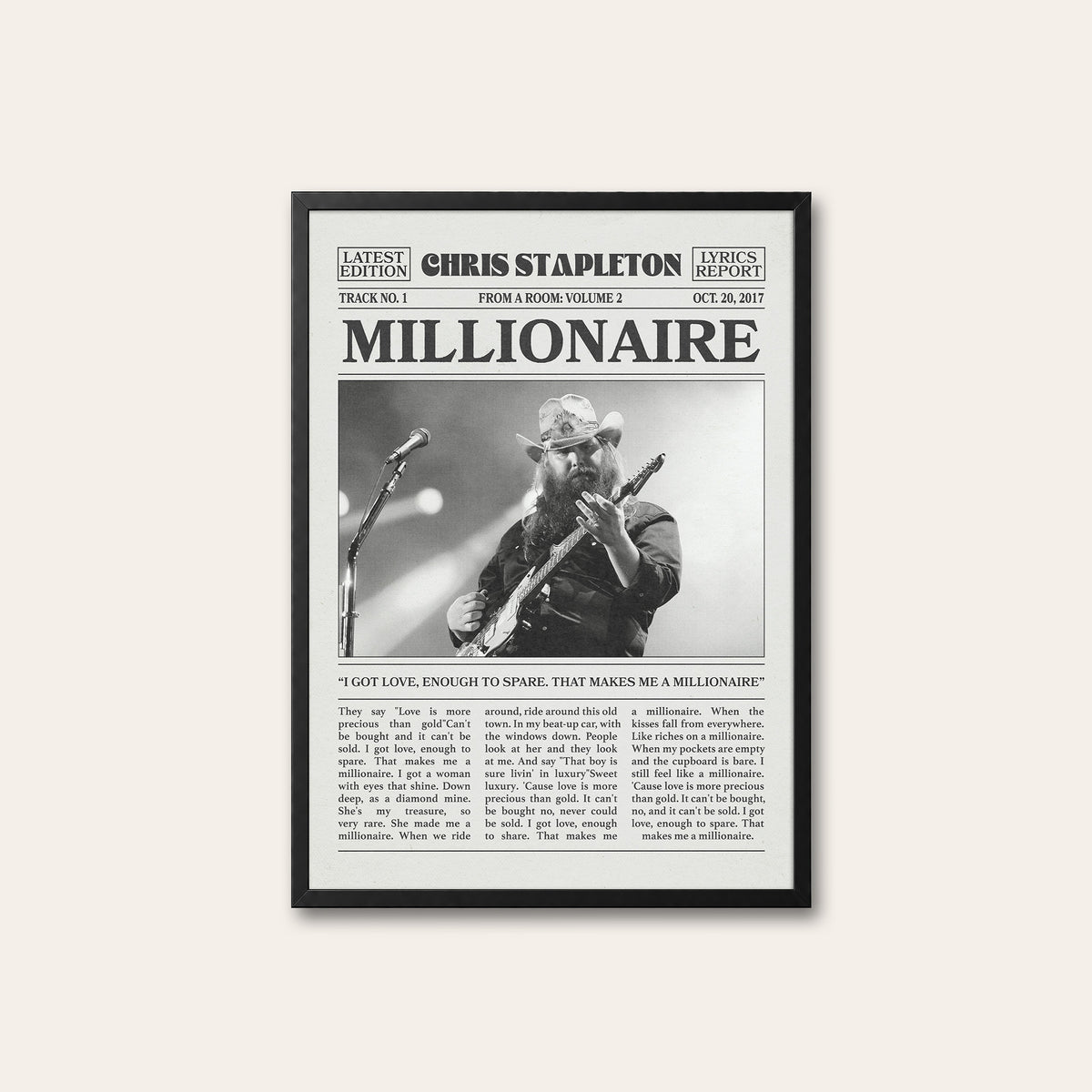 Chris Stapleton Millionaire newspaper poster — black frame