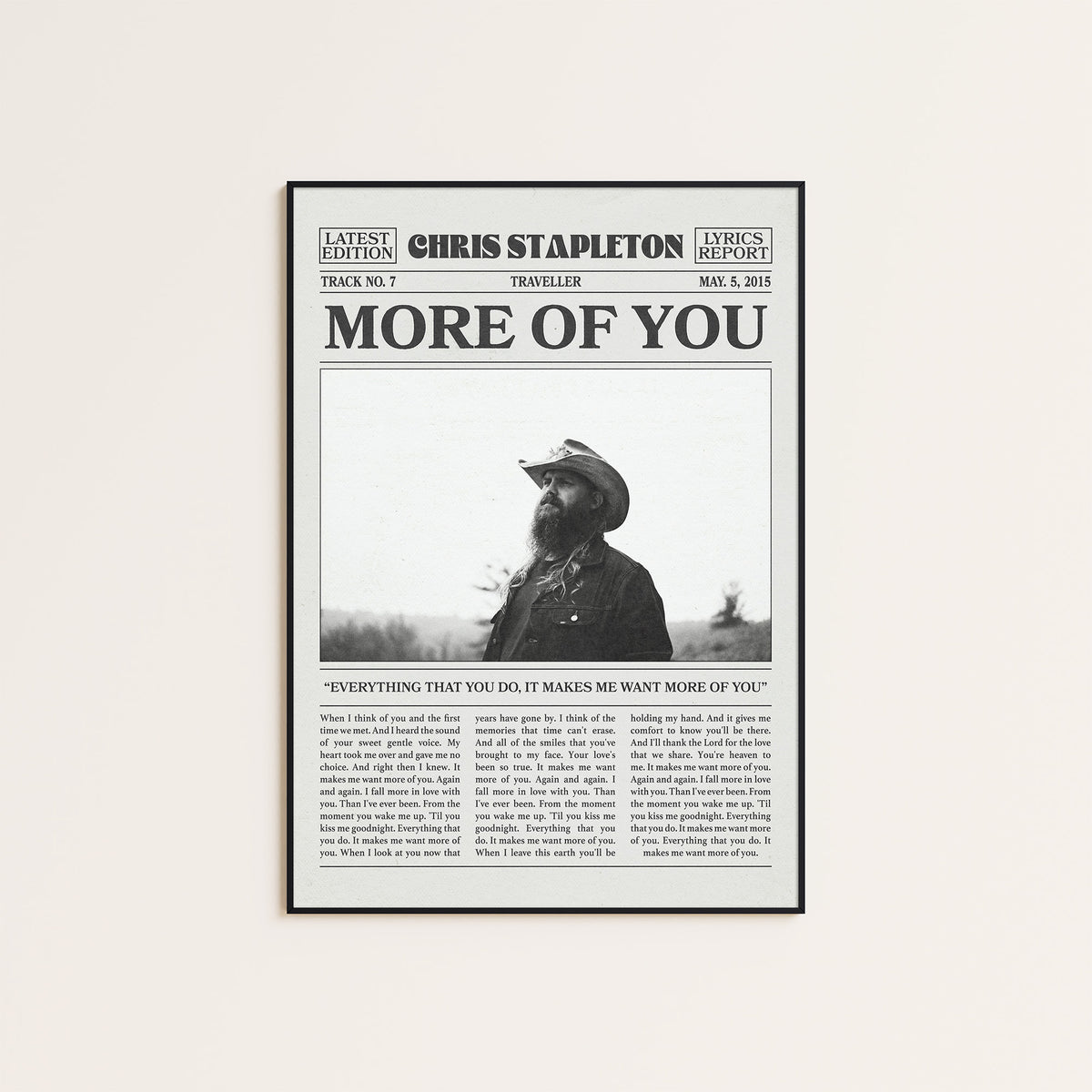 Chris Stapleton More of You newspaper poster — black frame display