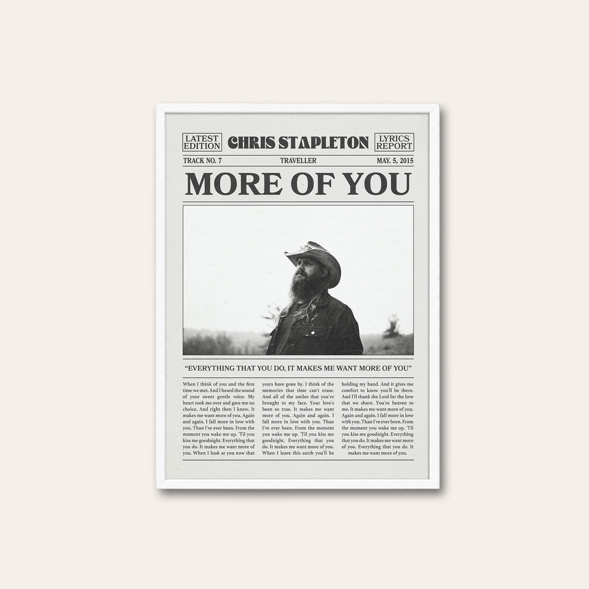 Chris Stapleton More of You newspaper poster — white frame