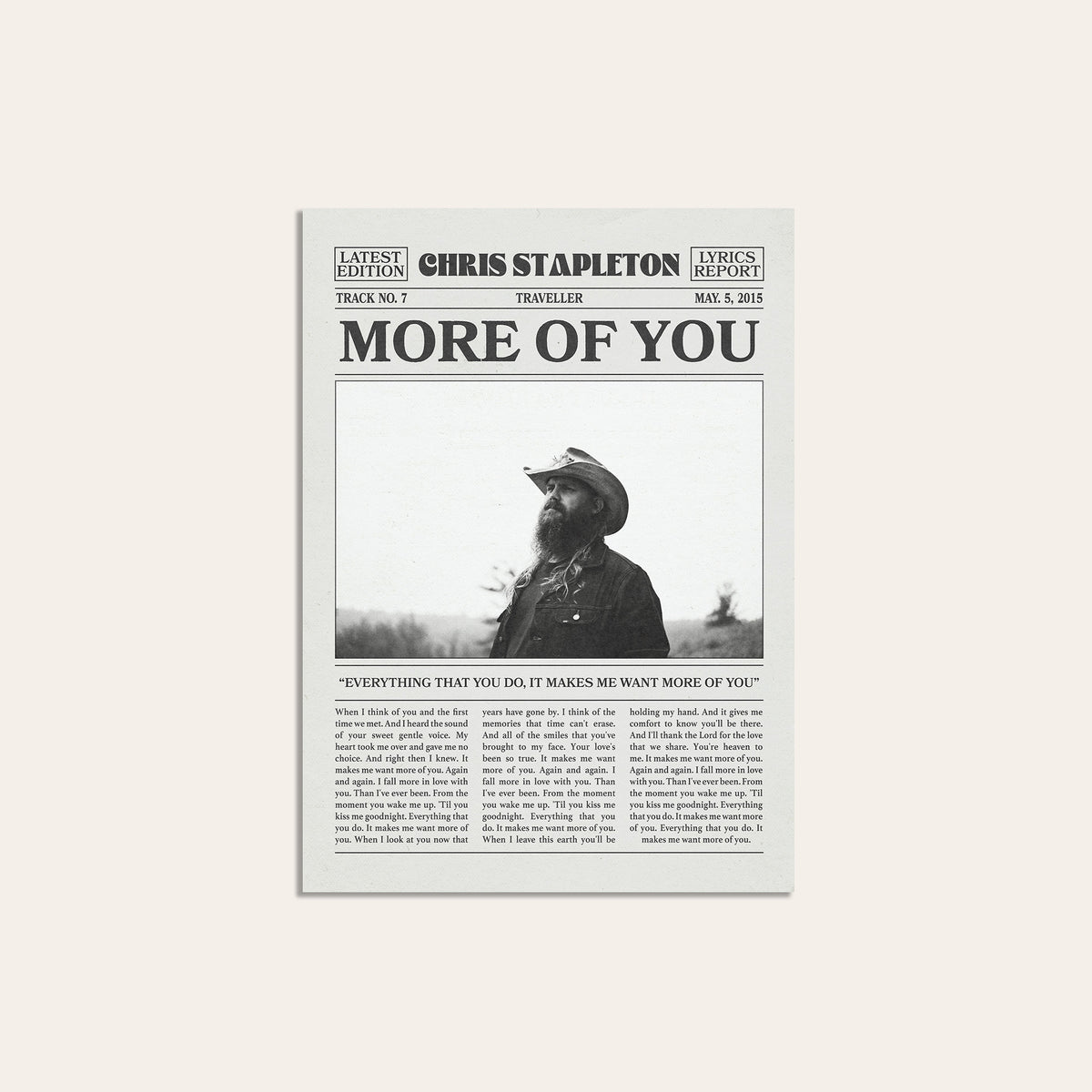 Chris Stapleton More of You newspaper poster — unframed print