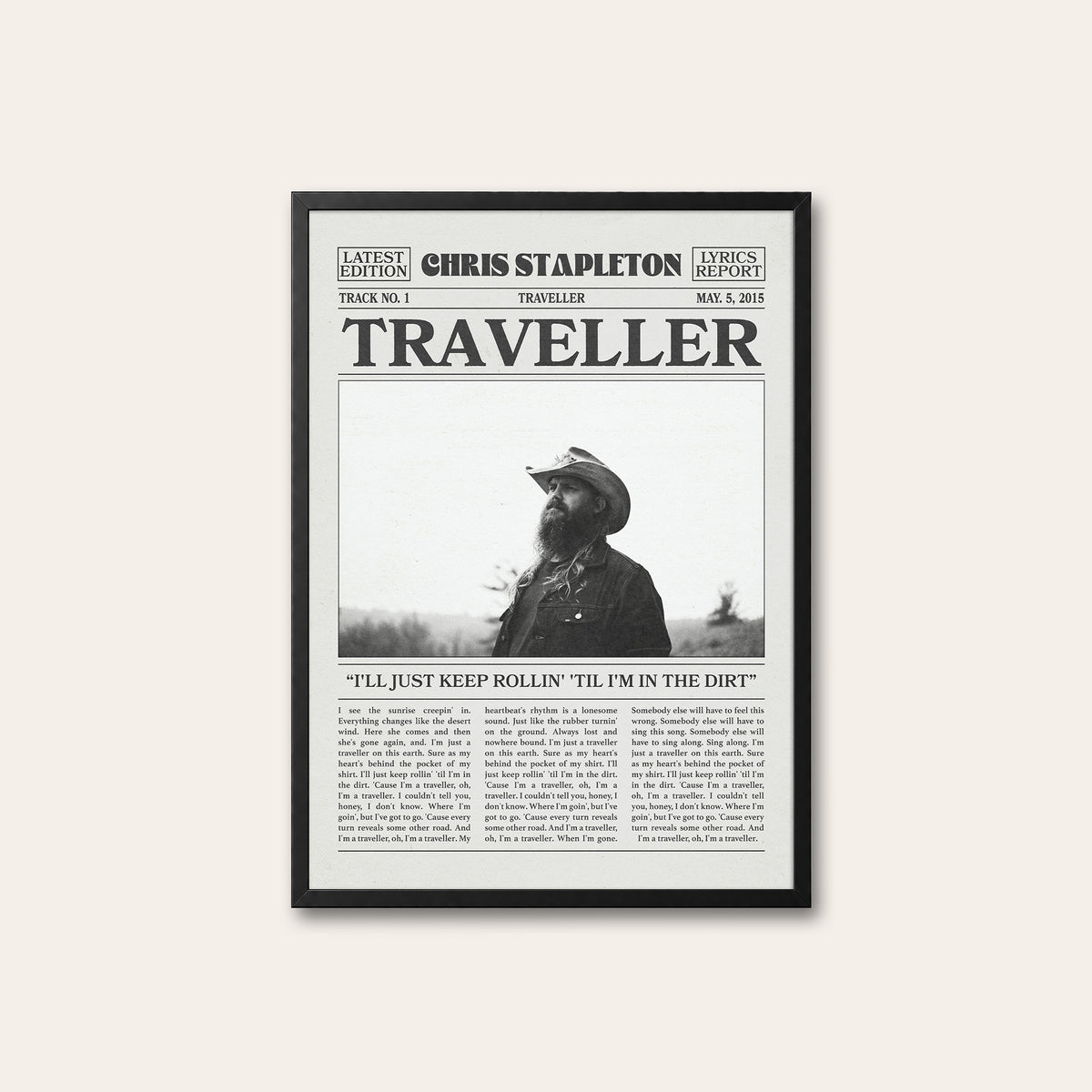 Chris Stapleton Traveller newspaper poster — black frame