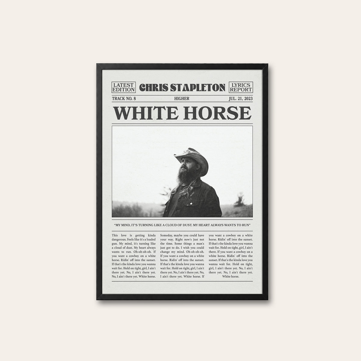 Chris Stapleton White Horse newspaper poster — black frame