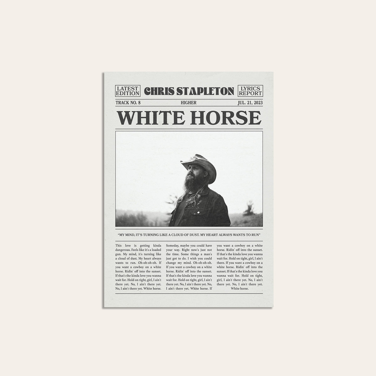 Chris Stapleton White Horse newspaper poster — unframed print