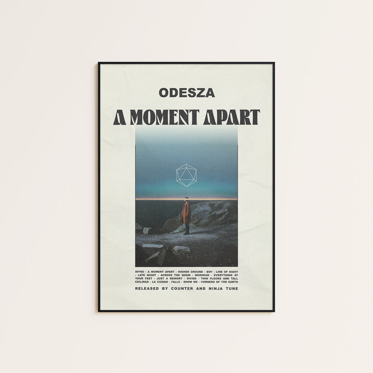 ODESZA A Moment Apart newspaper poster — black frame display