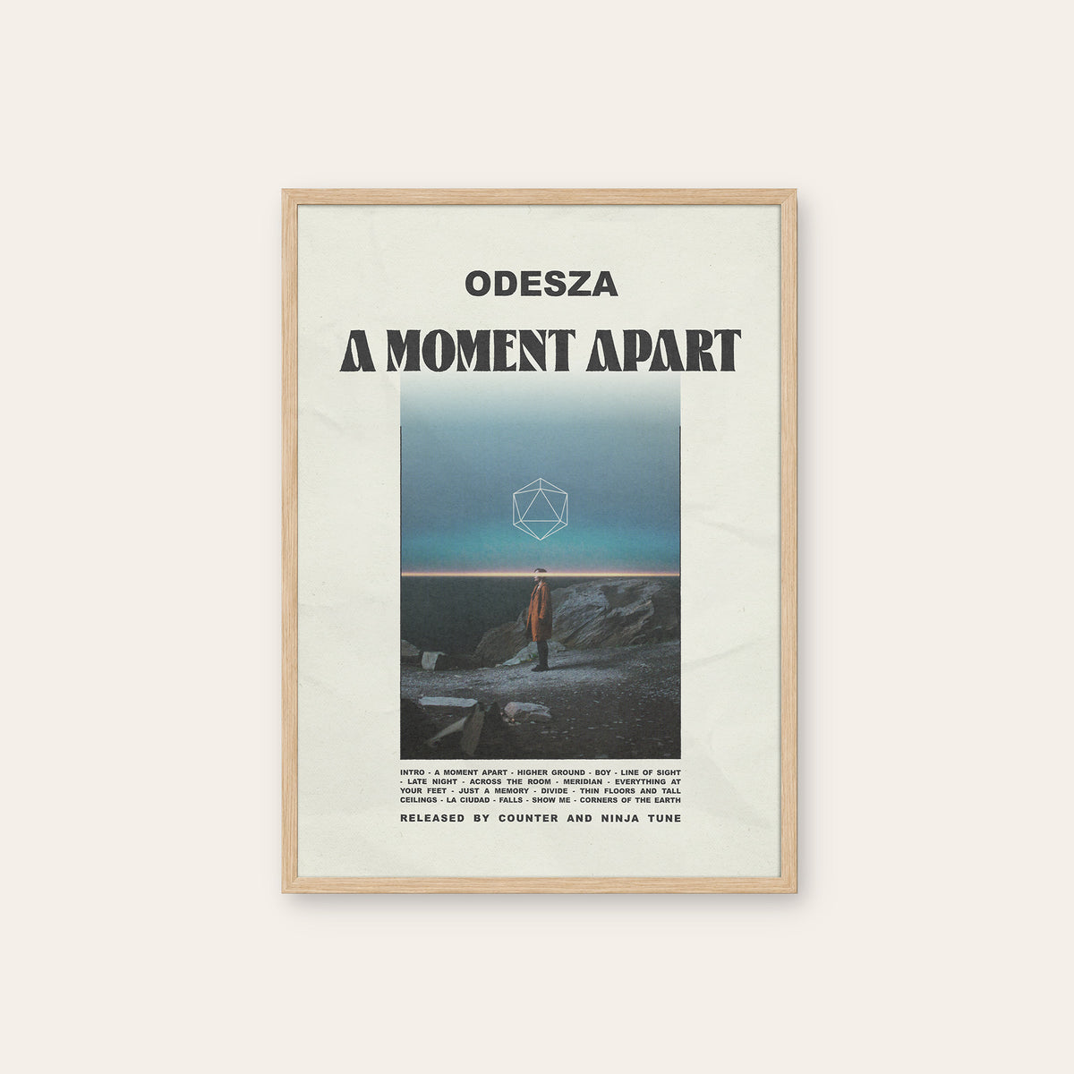ODESZA A Moment Apart newspaper poster — natural wood frame