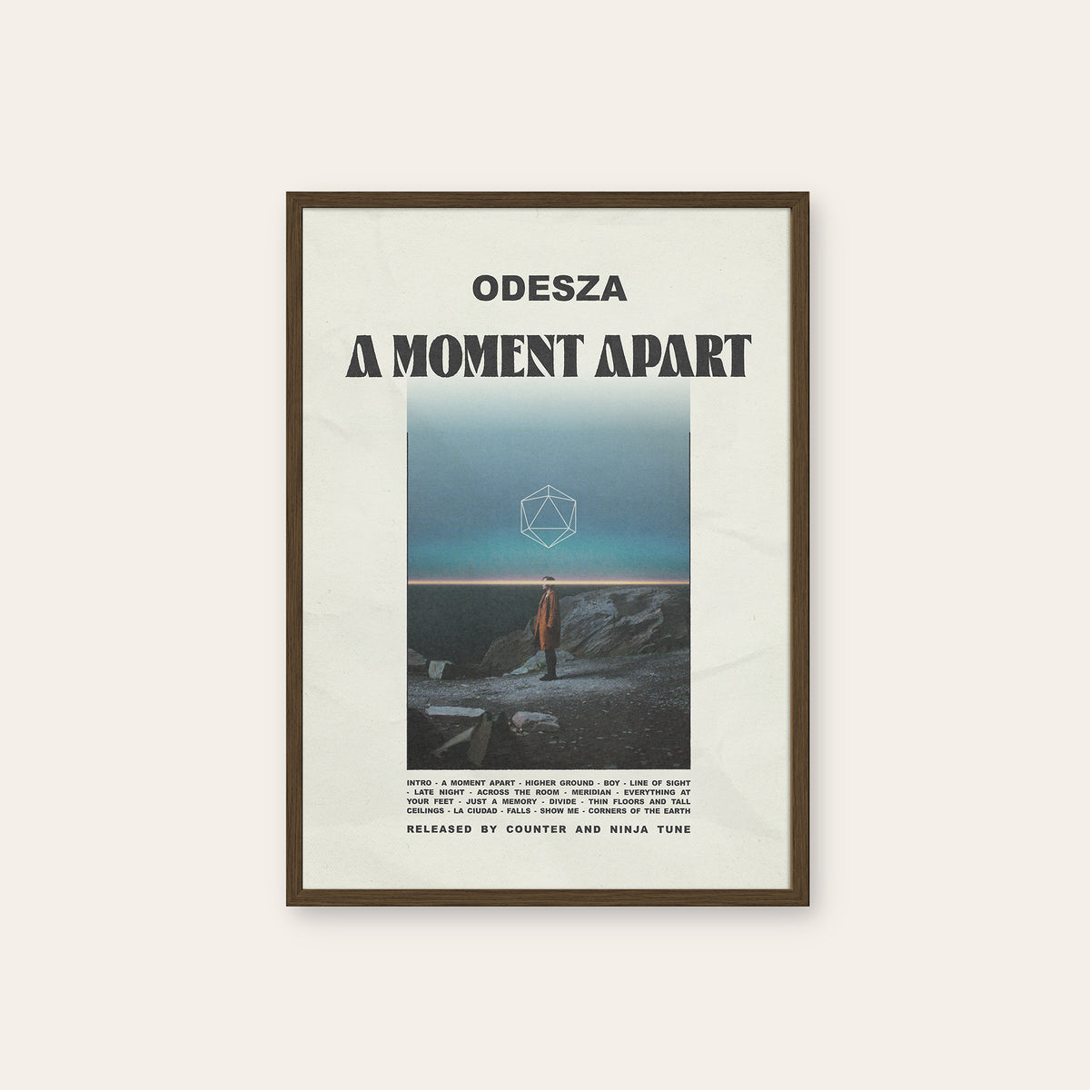 ODESZA A Moment Apart newspaper poster — dark wood frame