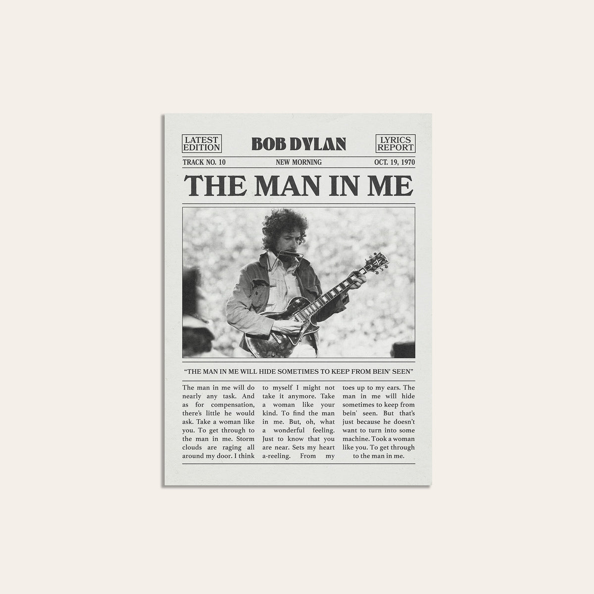 Bob Dylan The Man in Me newspaper poster — unframed print