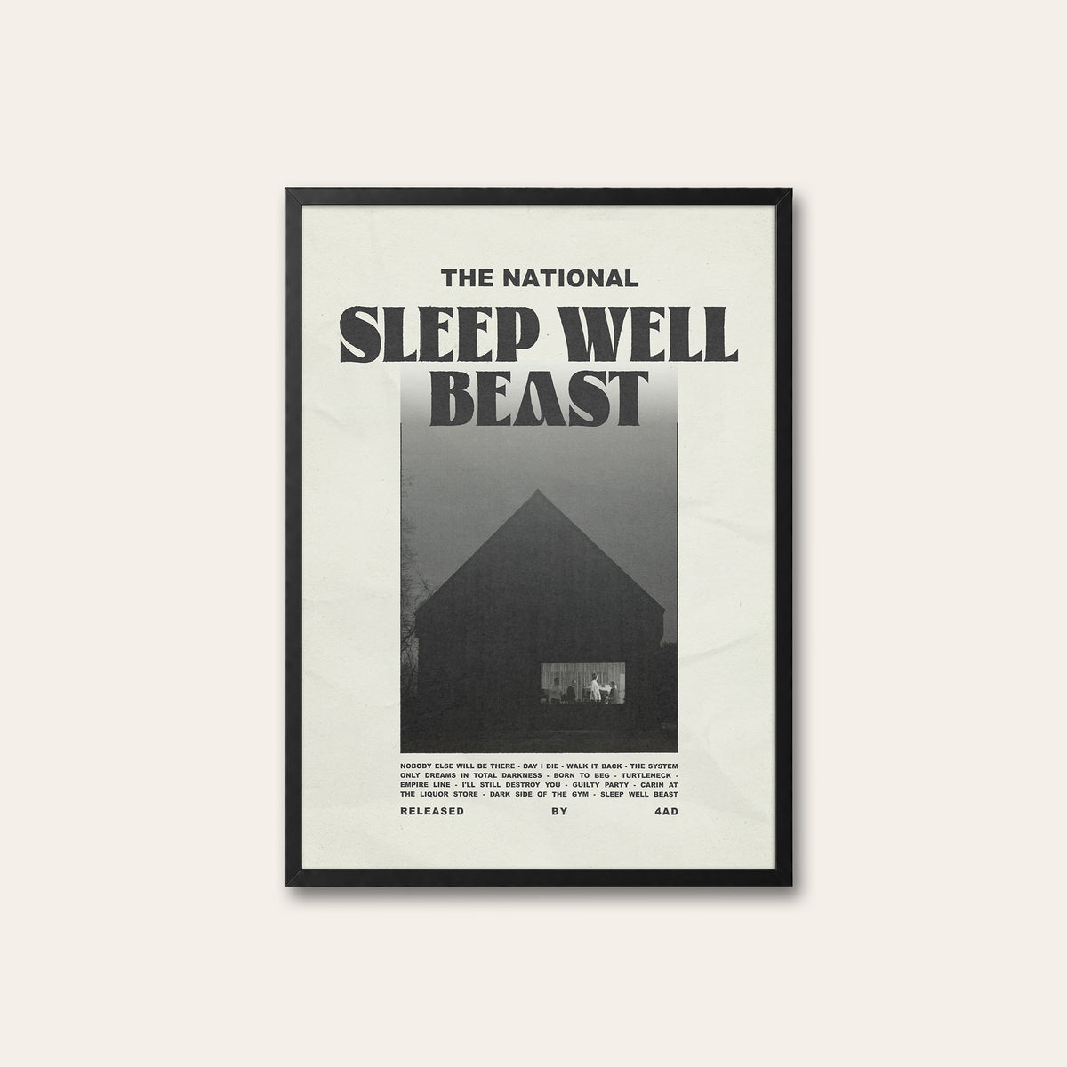 The National Sleep Well Beast newspaper poster — black frame