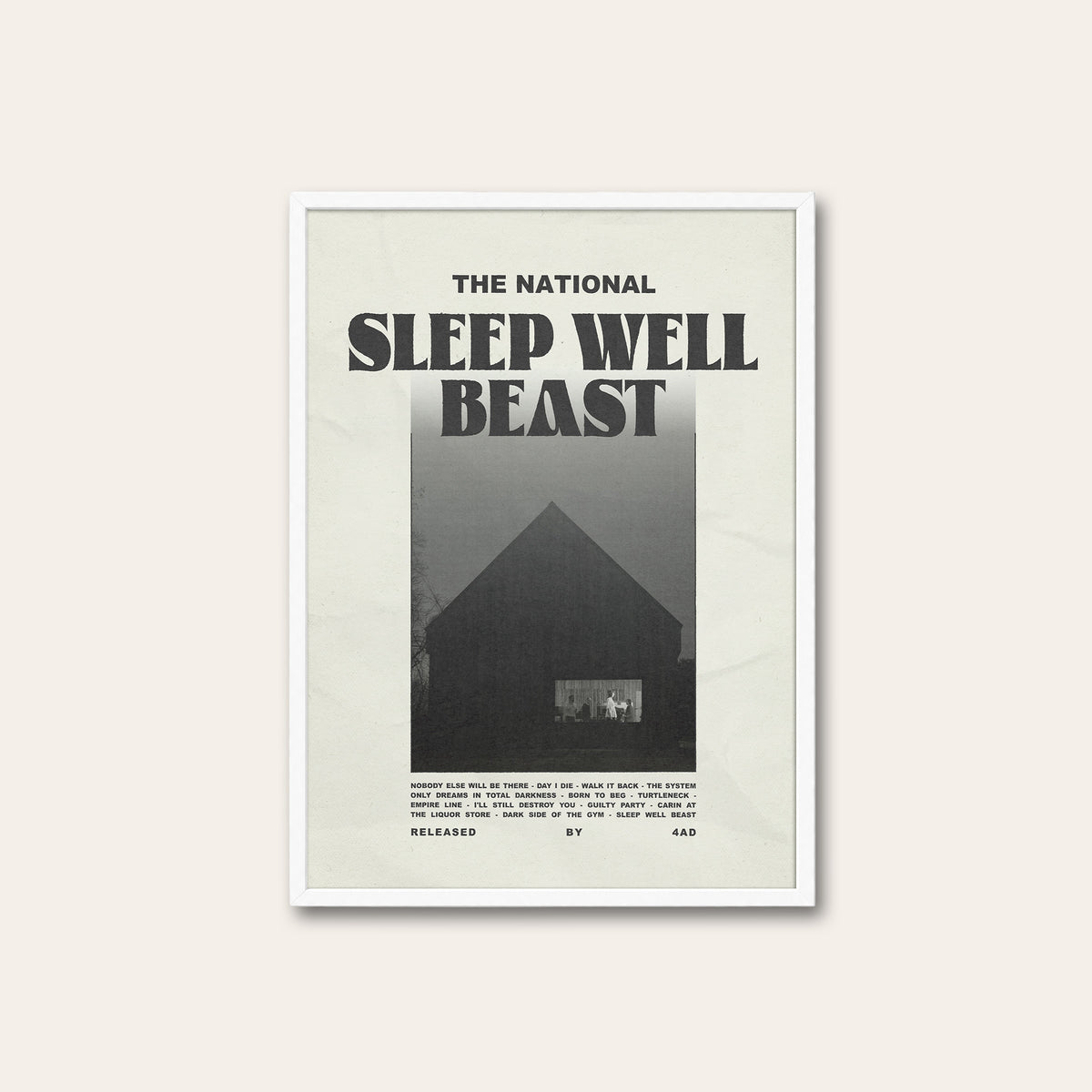 The National Sleep Well Beast newspaper poster — white frame