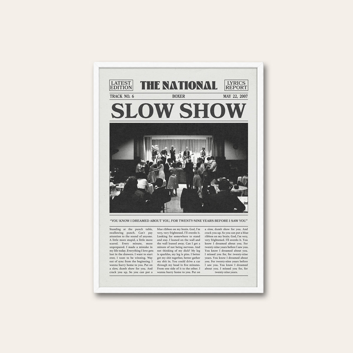 The National Slow Show newspaper poster — white frame