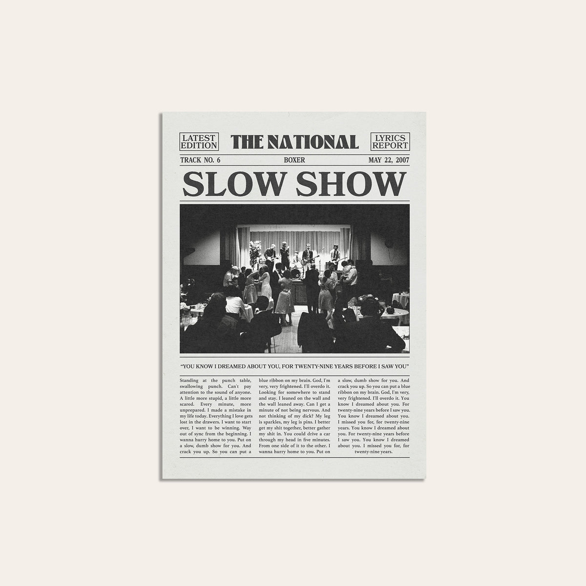 The National Slow Show newspaper poster — unframed print