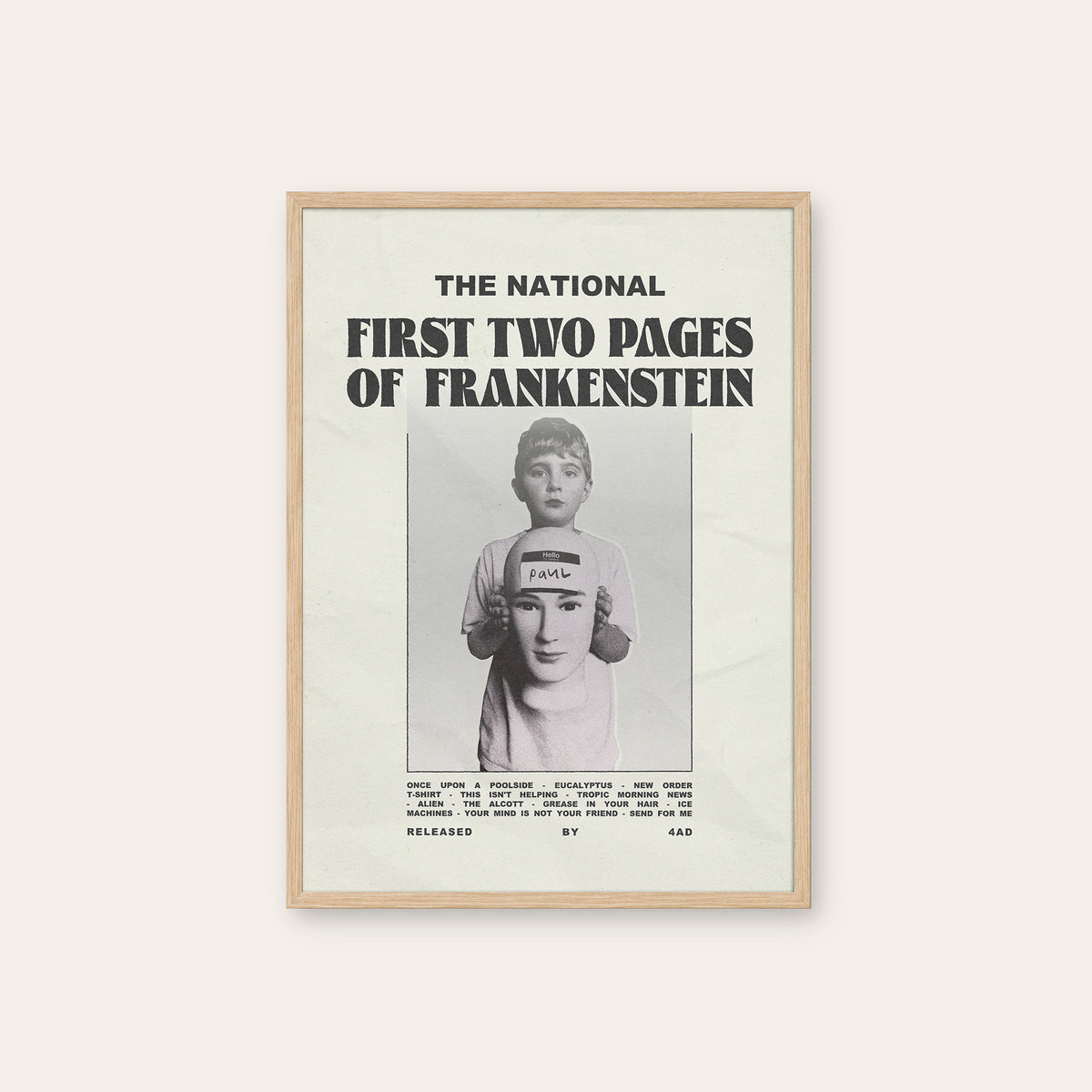 The National First Two Pages of Frankenstein newspaper poster — natural wood frame