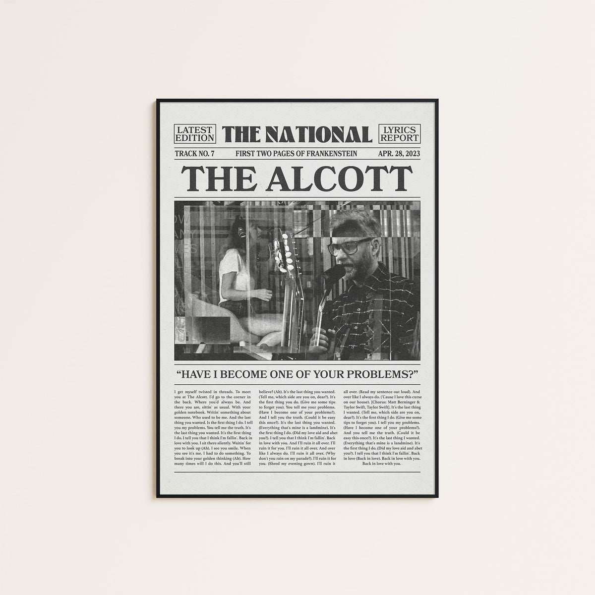 The National The Alcott newspaper poster, Studio — black frame display