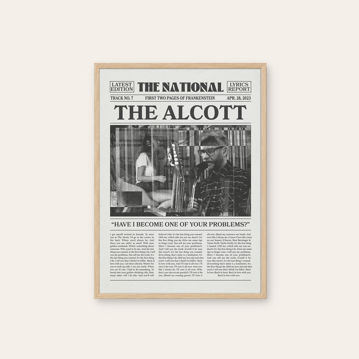 The National The Alcott newspaper poster, Studio — natural wood frame