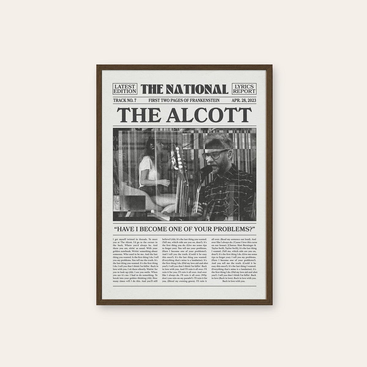 The National The Alcott newspaper poster, Studio — dark wood frame